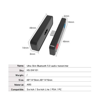 Slim 5.0 Audio Transmitter For Switch/PS4/PC Adapter(Blue Red) - Adapter by buy2fix | Online Shopping UK | buy2fix