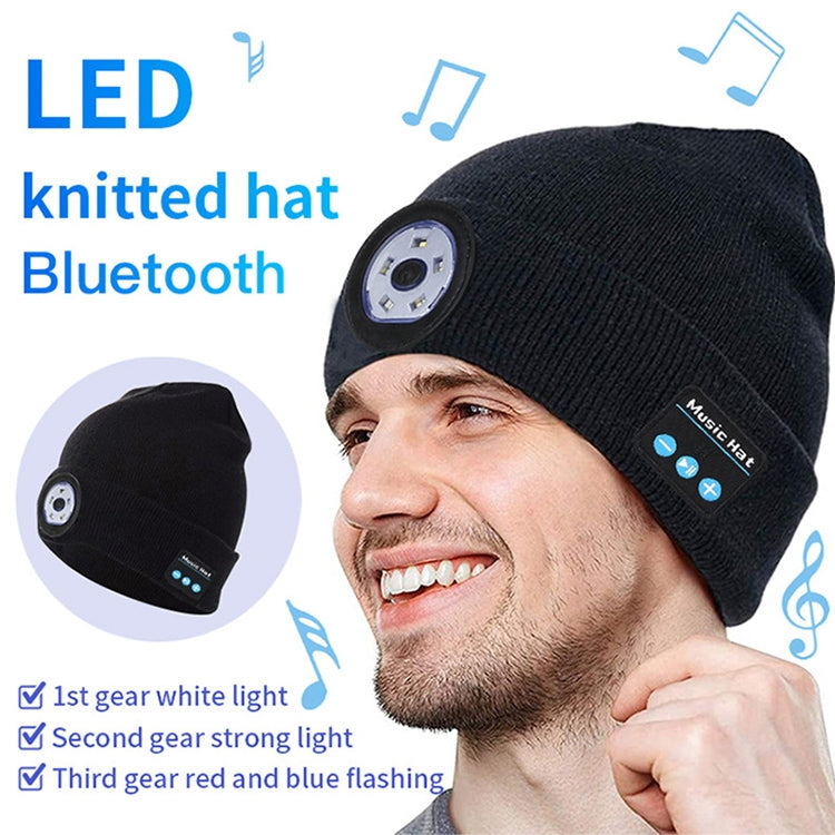 Outdoor Night Running Night Fishing LED Light Illumination Bluetooth 5.0 Knitted Hat (Grey) - Smart Wear by buy2fix | Online Shopping UK | buy2fix