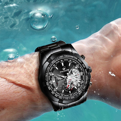 FNGEEN S001 Men Waterproof Watch Calendar Watch(Black Leather Full Gold Golden Surface) - Alloy Watches by FNGEEN | Online Shopping UK | buy2fix