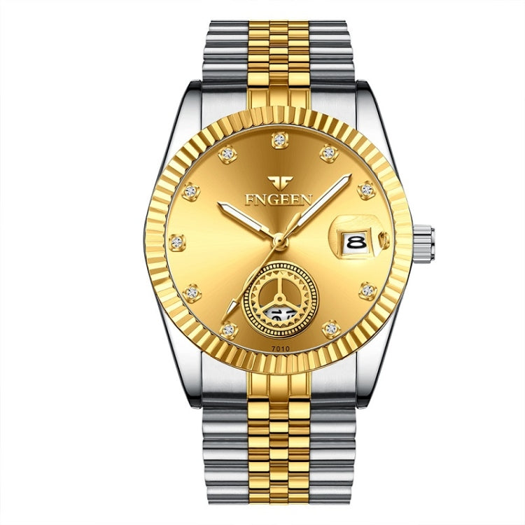 FNGEEN 7010 Middle-Aged and Elderly Men Luminous Calendar Quartz Watch(Between Gold Golden Surface) - Metal Strap Watches by FNGEEN | Online Shopping UK | buy2fix