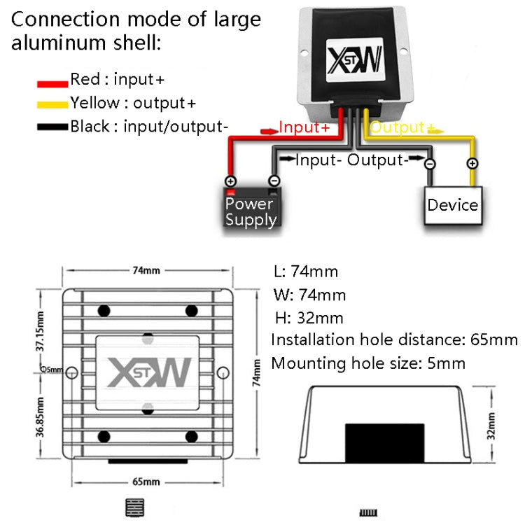 XWST DC 12/24V To 5V Converter Step-Down Vehicle Power Module, Specification: 12/24V To 5V 10A Large Aluminum Shell -  by buy2fix | Online Shopping UK | buy2fix