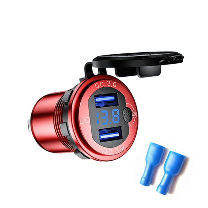 Aluminum Alloy Double QC3.0 Fast Charge With Button Switch Car USB Charger Waterproof Car Charger Specification: Red Shell Blue Light With Terminal - In Car by buy2fix | Online Shopping UK | buy2fix