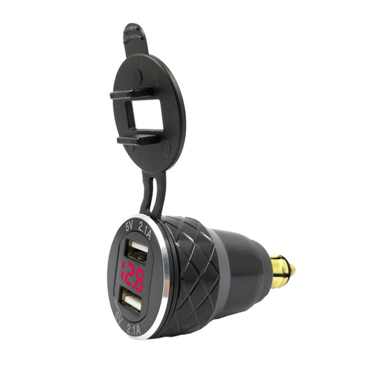 Car Motorcycle USB Charger Metal With Voltage Display Car Charger EU Plug(Black Red Display) - In Car by buy2fix | Online Shopping UK | buy2fix