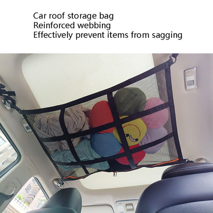 Adjustable Hanging Car Inside Roof Luggage Clothing Storage Net Bag Car Storage Network Pocket, Size: 90x65cm(Double Zipper+Webbing (Black+Green)) - In Car by buy2fix | Online Shopping UK | buy2fix