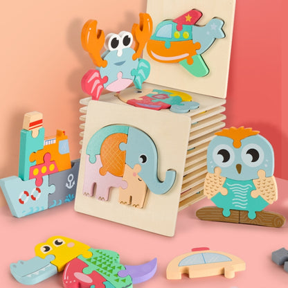 3 PCS Early Childhood Education Wooden Three-Dimensional Jigsaw Puzzle Toy(S-Rabbit) - Puzzle Toys by buy2fix | Online Shopping UK | buy2fix