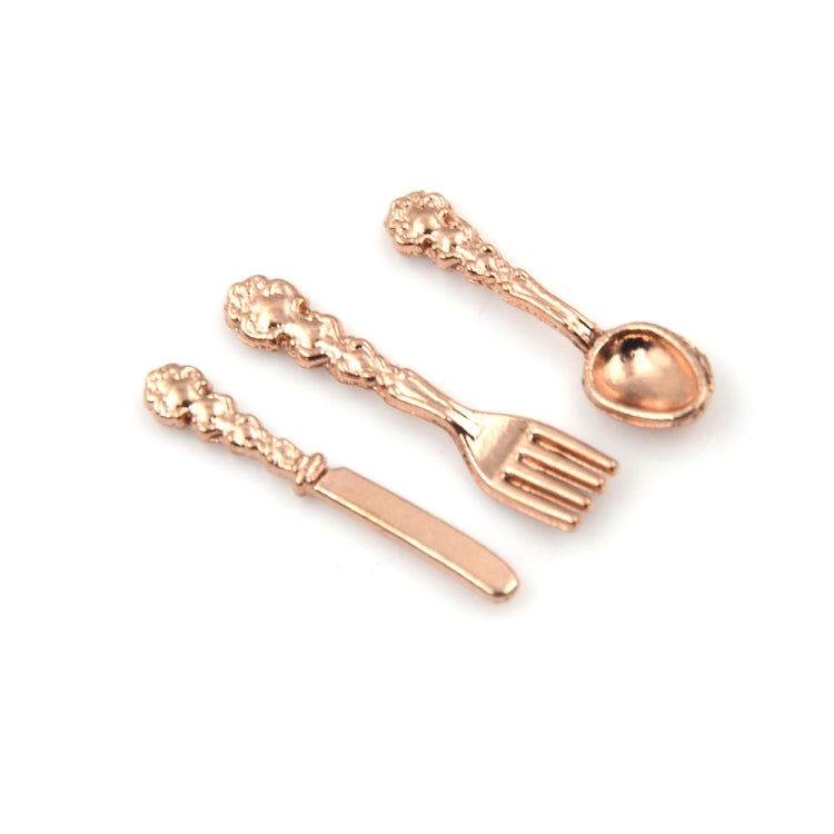 12 PCS / Set Simulation Kitchen Food Furniture Toys Dollhouse Miniature Accessories 1:12 Fork Knife Soup Spoon Tableware(Rose Gold) - Toys & Hobbies by buy2fix | Online Shopping UK | buy2fix