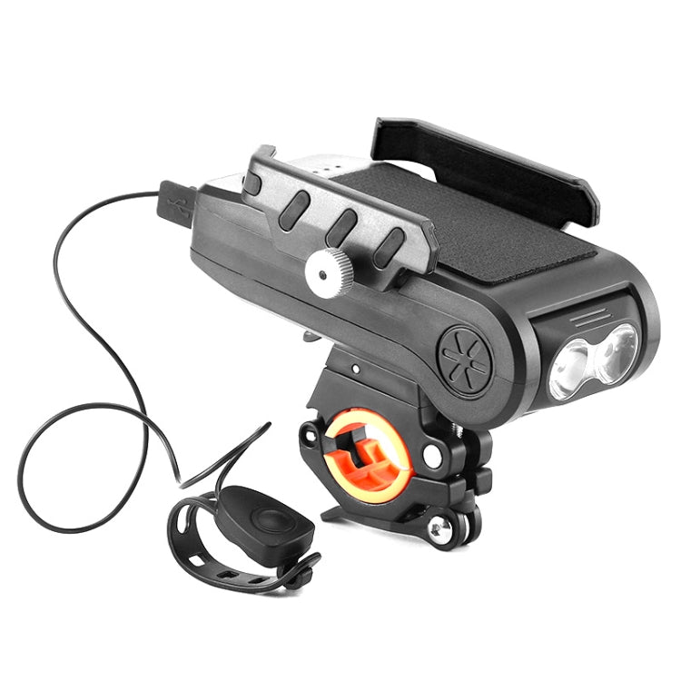 BG-2021 Bicycle Front Light 4 In 1 Mobile Phone Holder Horn Light Mountain Bike Front Light, Colour: 2400 MAH Black - Headlights by buy2fix | Online Shopping UK | buy2fix