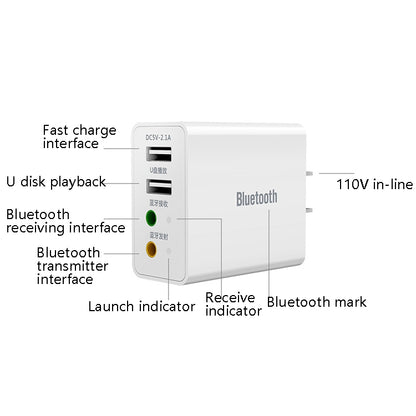 RAEYY D80 Bluetooth Adapter Audio Receiver Support 2.1A Dual USB Fast Charge, US Plug - Apple Accessories by buy2fix | Online Shopping UK | buy2fix