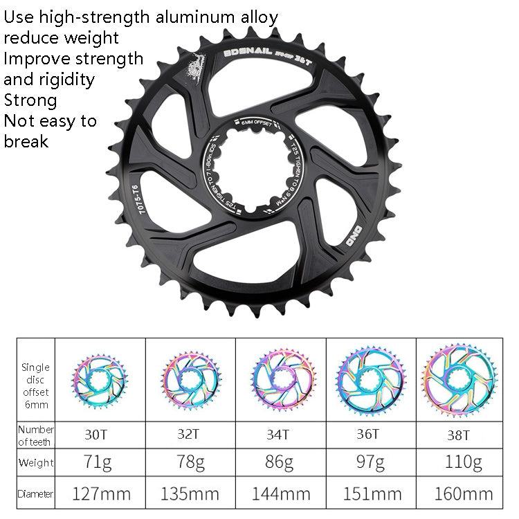 BDSNAIL Mountain Bike Single Disk GXP Direct-Shaped Integrated Disk Positive And Negative Tooth Disc, Colour: 36T (Dazzling Color) - Outdoor & Sports by buy2fix | Online Shopping UK | buy2fix