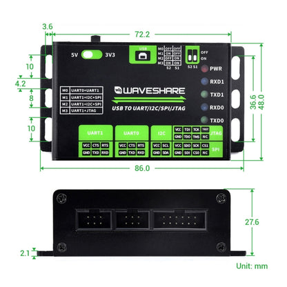 Waveshare 25411 3.3/5V USB To UART/I2C/SPI/JTAG Converter, Supports Multiple Interfaces - Modules Expansions Accessories by Waveshare | Online Shopping UK | buy2fix