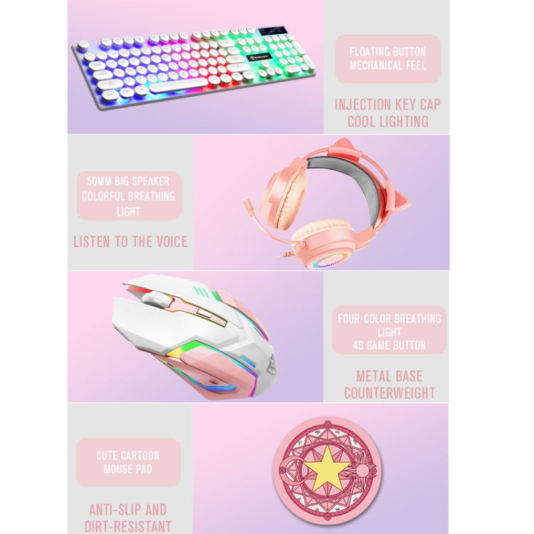 Shipadoo LD-122 4 in 1 Girly Glowing Keyboard + Mouse + Earphone + Mouse Pad Set(Pink Punk) - Wired Keyboard by Shipadoo | Online Shopping UK | buy2fix