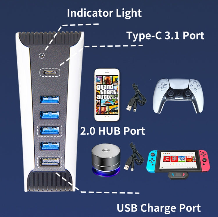 5 in 1 USB HUB For PS5 Console - Adapter & Cables by buy2fix | Online Shopping UK | buy2fix