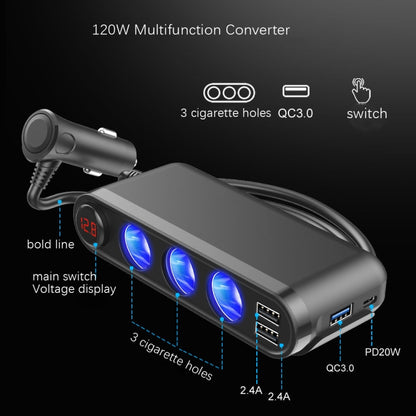3USB QC3.0 Fast Charge + PD 120W Car Conversion Charger - In Car by buy2fix | Online Shopping UK | buy2fix