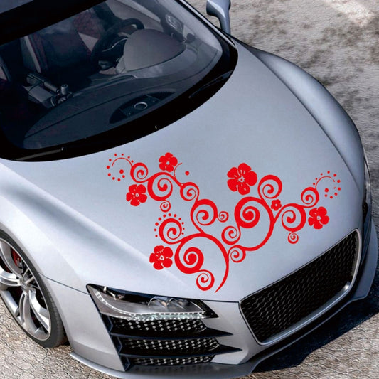 D-908 Summer Flower Totem PVC Car Hood Sticker(Red) - In Car by buy2fix | Online Shopping UK | buy2fix