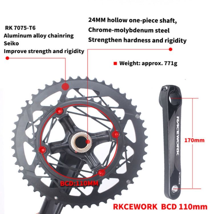 RACEWORK RKRFA Road Bike Aluminum Alloy 22-speed Crankset, Spec: 53-39T without BB - Bicycle Chains & Rounds by RACEWORK | Online Shopping UK | buy2fix