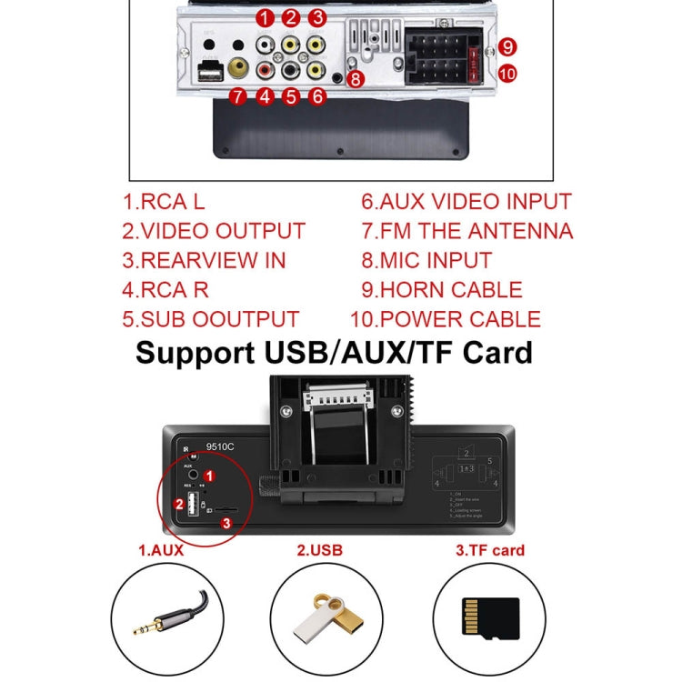 C800 9.5 Inch MP5 Single Butt Carplay Player, Style: Standard+8 Light Camera - In Car by buy2fix | Online Shopping UK | buy2fix