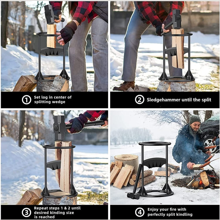 Firewood Kindling Splitter Manual Log Splitter with Carbon Steel Cutter Head, Model: Large D Type - Wood Chopping Tool by buy2fix | Online Shopping UK | buy2fix