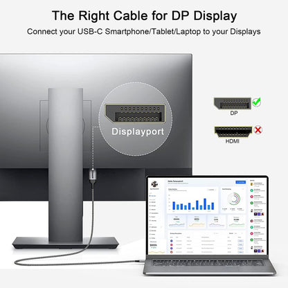 QGeeM QG-UA13 Type-C To DP 4K 60Hz Nylon Braided Adapter Cable, Length: 3m - Computer & Networking by QGeeM | Online Shopping UK | buy2fix