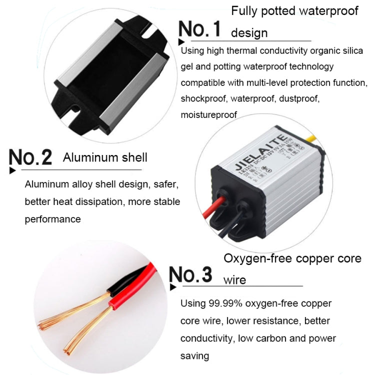 JIELAITE LK1253 15W Aluminum Alloy Intelligent Protection Waterproof Car Power Converter(12V to 3.7V/3A) - In Car by JIELAITE | Online Shopping UK | buy2fix