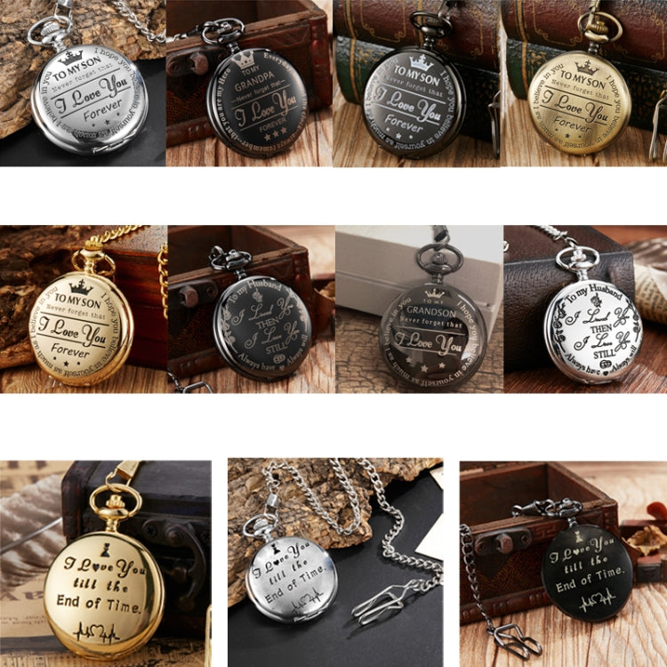 Engraved Vintage Commemorative Quartz Pocket Watch Round Watch, Style: I Love You (Gold) - Necklace Watch Watches by buy2fix | Online Shopping UK | buy2fix
