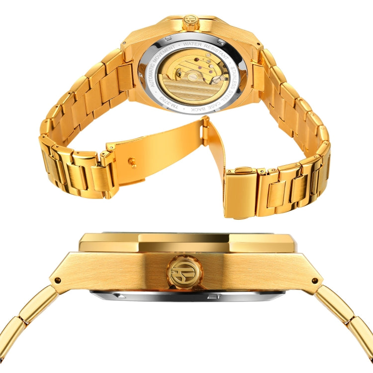 FORSINING F980 Luminous Three Eye Six Shot Weekly Steel Belt Men Fully Automatic Mechanical Watch(Gold Belt Gold Face) - Metal Strap Watches by FORSINING | Online Shopping UK | buy2fix