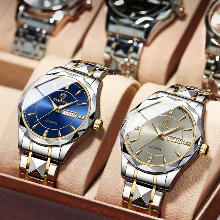 BINBOND B5552 Luminous Multifunctional Business Calendar Quartz Watch(Inter-gold-Gold) - Metal Strap Watches by BINBOND | Online Shopping UK | buy2fix