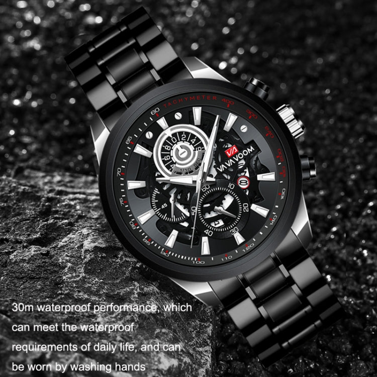 VAVA VOOM 2311P-JH2 Black Shell Belt Men Waterproof Sports Luminous Calendar Casual Quartz Hollow Watch - Sport Watches by VAVA VOOM | Online Shopping UK | buy2fix