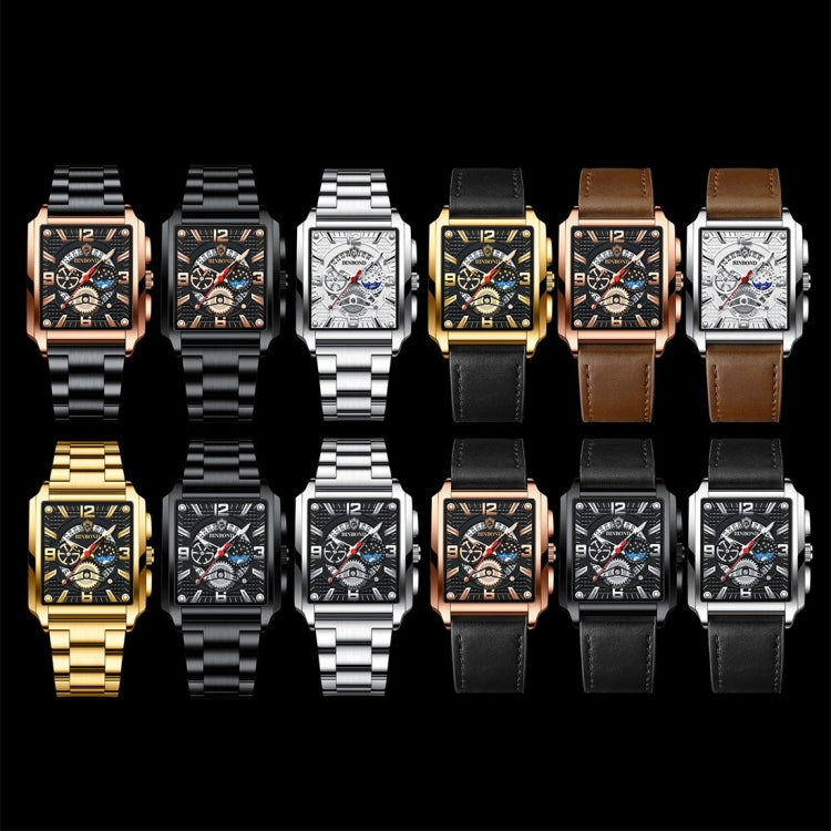 BINBOND B6575 Men Vintage Square Multifunctional Luminous Quartz Watch, Color: Brown Leather-Rose Gold-Black - Metal Strap Watches by BINBOND | Online Shopping UK | buy2fix