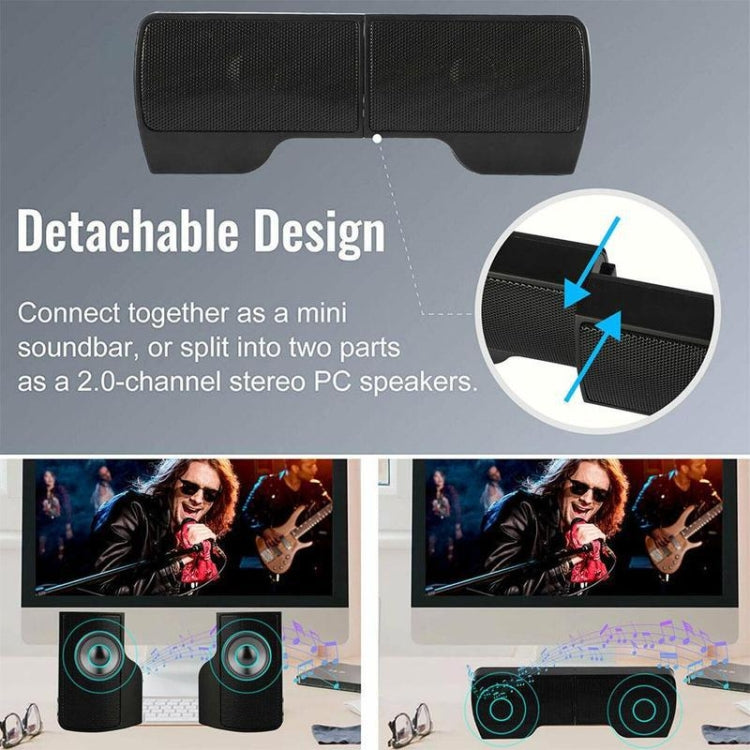 Mini Clip-On USB Stereo Speaker Soundbar for Notebook Laptop PC Desktop Tablet(Black) -  by buy2fix | Online Shopping UK | buy2fix