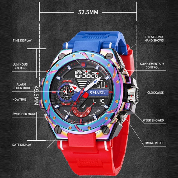 SMAEL 8060 Waterproof Sports Alloy Men Watch Luminous Display HD Mirror Watch(Red) - LED Digital Watches by SMAEL | Online Shopping UK | buy2fix