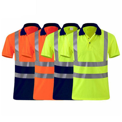 Reflective Quick-drying T-shirt Lapel Short-sleeved Safety Work Shirt, Size: XL(Fluorescent +Navy Blue) - Workplace Safety Supplies by buy2fix | Online Shopping UK | buy2fix