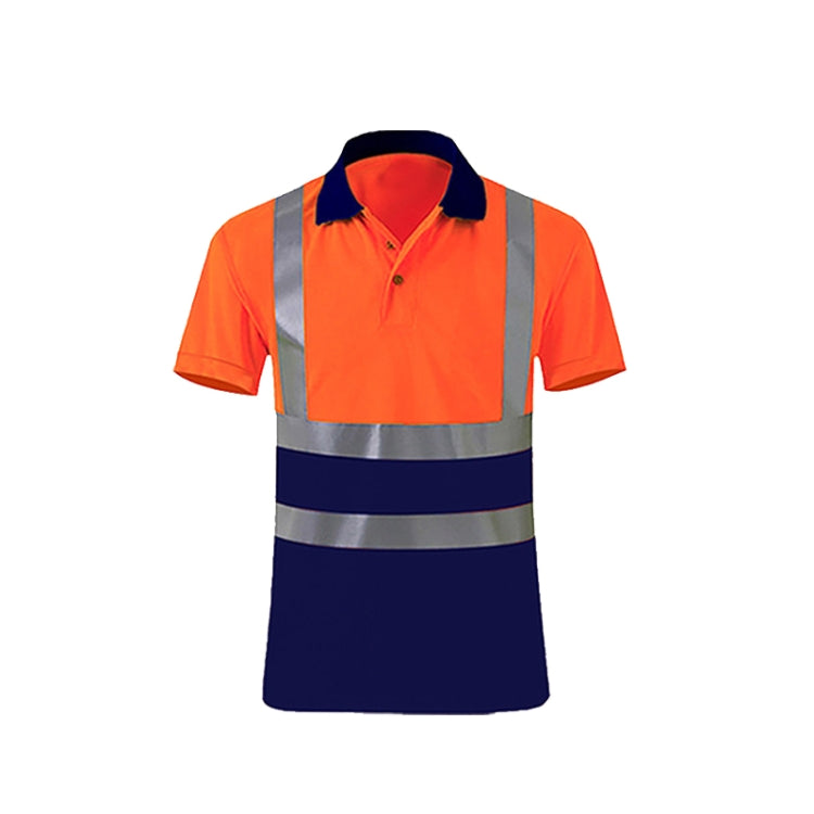 Reflective Quick-drying T-shirt Lapel Short-sleeved Safety Work Shirt, Size: L(Orange Red +Navy Blue) - Workplace Safety Supplies by buy2fix | Online Shopping UK | buy2fix