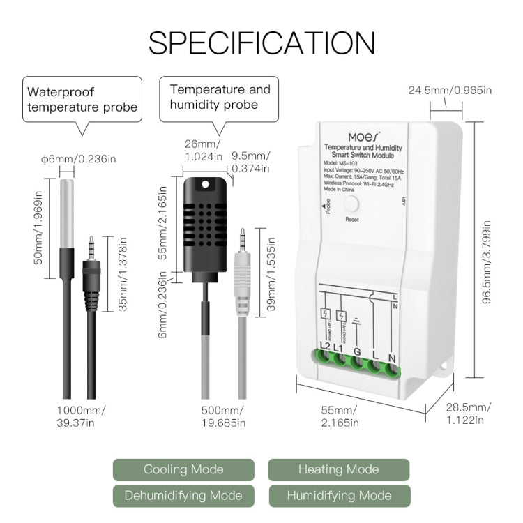 Temperature Probe Tuya Dual-way Temperature and Humidity Switch Timer Smart Switch - Consumer Electronics by buy2fix | Online Shopping UK | buy2fix