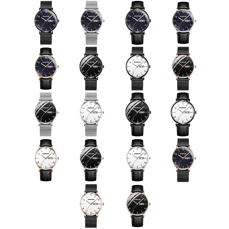 BINBOND B3820 30M Waterproof Ultra-thin Quartz Luminous Starry Watch, Color: White Net-White-Black - Metal Strap Watches by BINBOND | Online Shopping UK | buy2fix