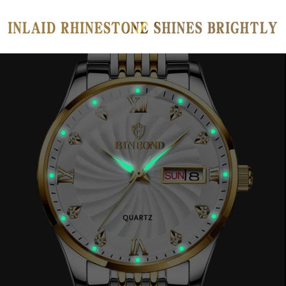 BINBOND B3034 Diamond 30m Waterproof Business Watch Men's Butterfly Buckle Luminous Quartz Watch(Full-gold-Gold) - Metal Strap Watches by BINBOND | Online Shopping UK | buy2fix