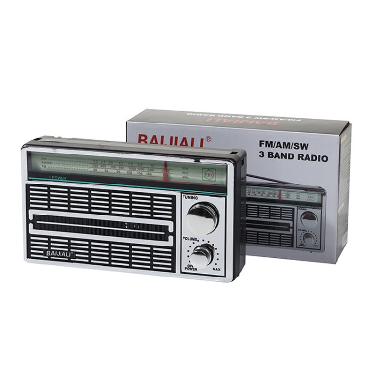 BAIJIALI BJL-1202AC Two Bands Retro Radio Portable Outdoor Large-capacity Storage Volume Speaker Player(Silver) - Consumer Electronics by BAIJIALI | Online Shopping UK | buy2fix