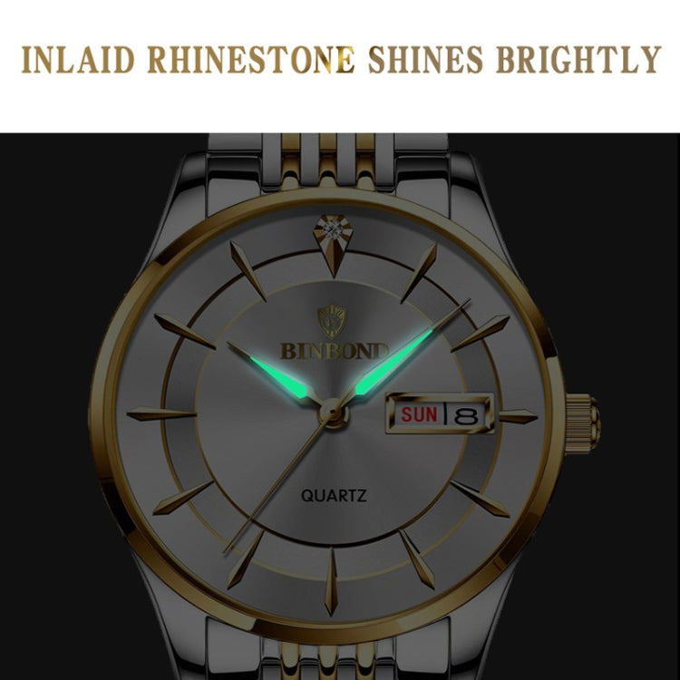 BINBOND B2077 30M Waterproof Quartz Luminous Watch Butterfly Buckle Men's Steel Belt Watch(Full-gold-Black) - Metal Strap Watches by BINBOND | Online Shopping UK | buy2fix