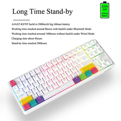 Ajazz K870T 87-Key Hot Swap Bluetooth/Wired Dual Mode RGB Backlight Office Game Mechanical Keyboard Tea Shaft (White) - Wireless Keyboard by Ajazz | Online Shopping UK | buy2fix