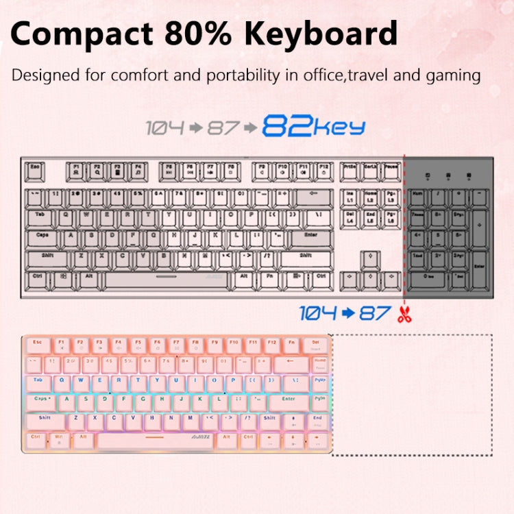 Ajazz AK33 82 Keys White Backlight Game Wired Mechanical Keyboard, Cable Length: 1.6m Red Shaft - Wired Keyboard by Ajazz | Online Shopping UK | buy2fix