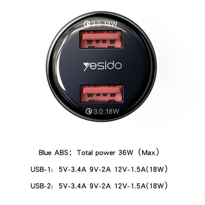 Yesido Y51 36W Dual-channel Fast Charging Zinc Alloy QC3.0 Car Charger(Black) - Car Charger by Yesido | Online Shopping UK | buy2fix