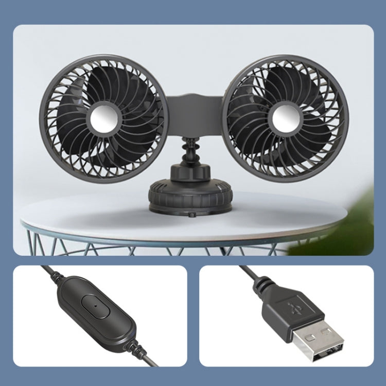 F6026 Large Suction Cup Vehicle-Mounted Double-Head Fan, Model: USB - Heating & Fans by buy2fix | Online Shopping UK | buy2fix