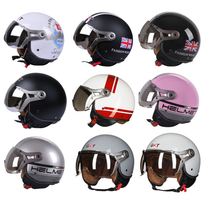 GXT Electric Vehicle Half Cover Helmet Four Seasons Retro Helmet, Size: M(Bright Black Flower) - Helmets by GXT | Online Shopping UK | buy2fix