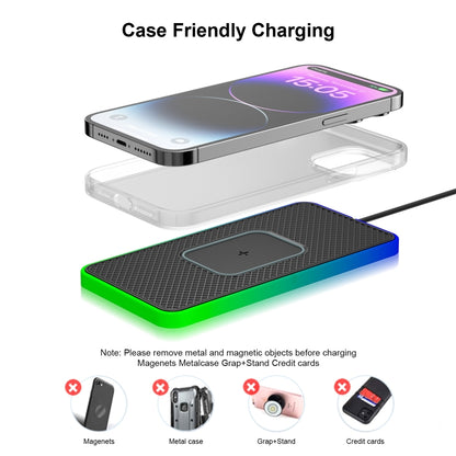 2 In 1 15W Car Mobile Phone Wireless Charger Non-slip Mat with Colorful Light USB Cable 1m - Wireless Charging Pads by buy2fix | Online Shopping UK | buy2fix