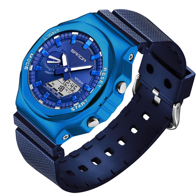 SANDA Octagonal Oak Hand Lamp Waterproof Sports Alarm Clock Men Watch(Sapphire) - Silicone Strap Watches by SANDA | Online Shopping UK | buy2fix