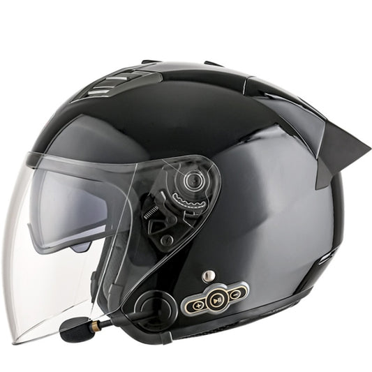 KUQIBAO Motorcycle Smart Bluetooth Sun Protection Double Lens Safety Helmet, Size: XL(Bright Black+Black Tail) - Helmets by KUQIBAO | Online Shopping UK | buy2fix