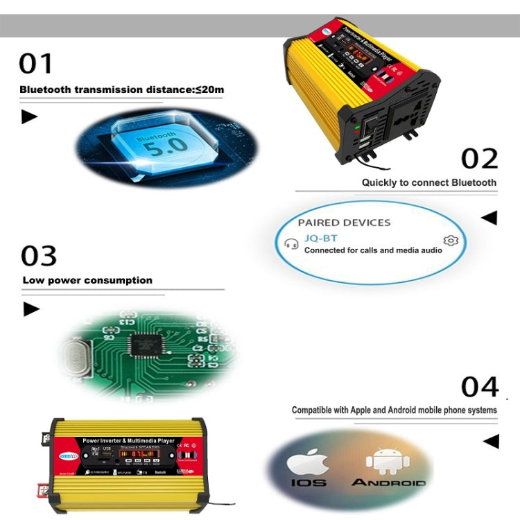 SOLIKE TECH 300W Modified Sine Wave Inverter with Bluetooth MP3/FM Multimedia Player 12V to 220V - Modified Square Wave by buy2fix | Online Shopping UK | buy2fix