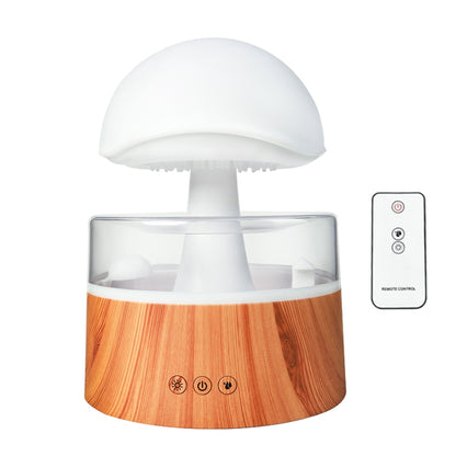 500ml Rain Humidifier Mushroom Cloud Colorful Night Lamp Aromatherapy Machine With Remote Control, Style: Rechargeable(Wood Grain) - Air Purifiers & Accessories by buy2fix | Online Shopping UK | buy2fix