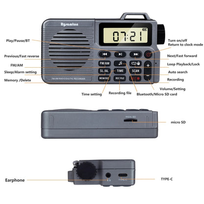 QL-221 Multifunctional Portable Bluetooth Plug-In Card Two-Band FM/AM Recording Radio, Style: US Version(Grey) - Radio Player by buy2fix | Online Shopping UK | buy2fix