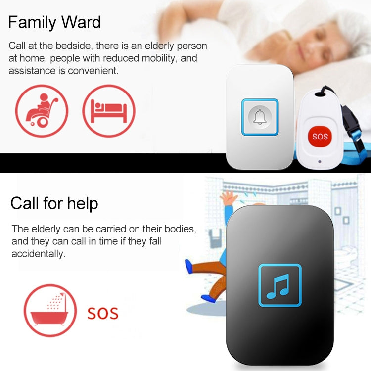 CACAZI C86 Wireless SOS Pager Doorbell Old man Child Emergency Alarm Remote Call Bell, EU Plug(Black) - Wireless Doorbell by CACAZI | Online Shopping UK | buy2fix