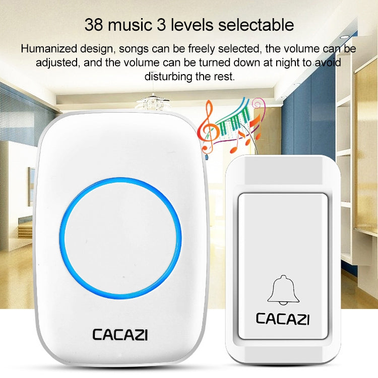 CACAZI A10G One Button One Receivers Self-Powered Wireless Home Cordless Bell, EU Plug(Black) - Security by CACAZI | Online Shopping UK | buy2fix